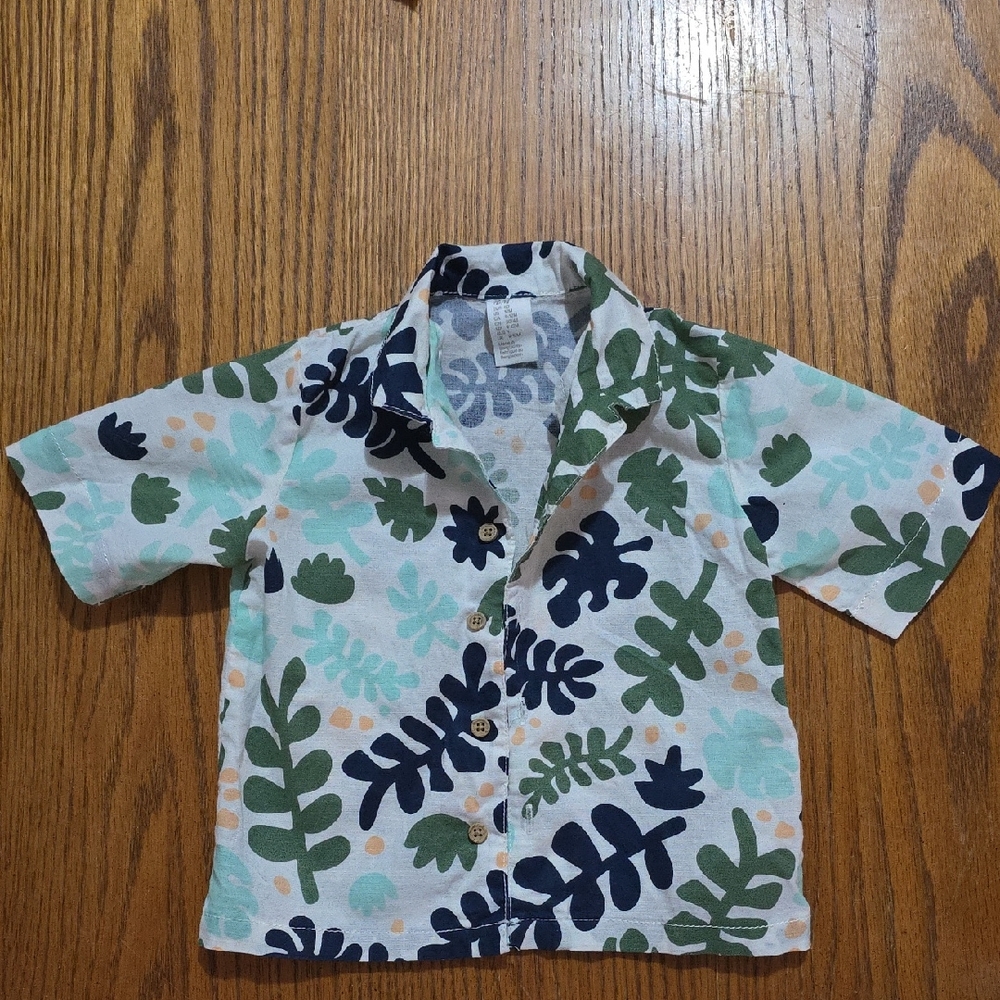 H&M Navy and White Leaf Print Shirt